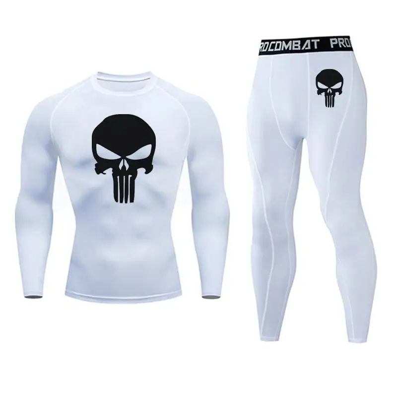skull Long Johns Winter Thermal Underwear Men Quick Dry Stretch Punisher for Men Warm Fitness Compression Underwear set - Цвет: sets