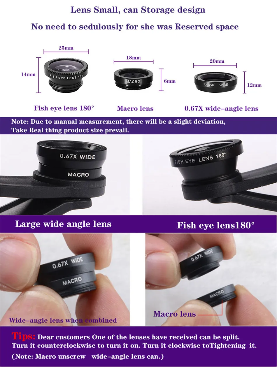 3in1 Fisheye Lens Phone Lenses 0.67x Wide Angle Zoom Macro Lens Camera Kits With Clip Lens On The Phone Lens for Smartphone iPad