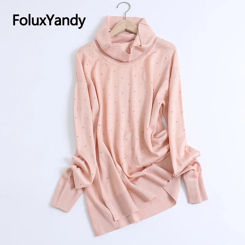 

Embroidered Flares Sweater Spring Autumn Pullovers Casual Long Sleeve Plus Size Turtleneck Sweaters KKFY4270