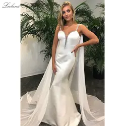 Женские атласные свадебные платья русалки 2019 Vestido De Noiva в пол без рукавов свадебное платье с украшением из бусин со шлейфом