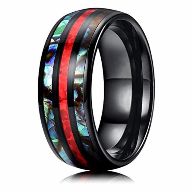 Personality Abalone Shell & Hawaiian Koa Wood Inlay Tungsten Carbide Ring For Men Anniversary Birthday Party Jewelry Gift
