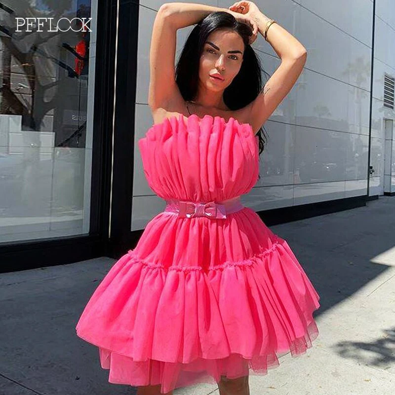 PFFLOOK, летнее шифоновое бальное платье, платье для женщин,, туника, бант, бальное платье, мини, элегантное, с открытыми плечами, вечерние, женское платье