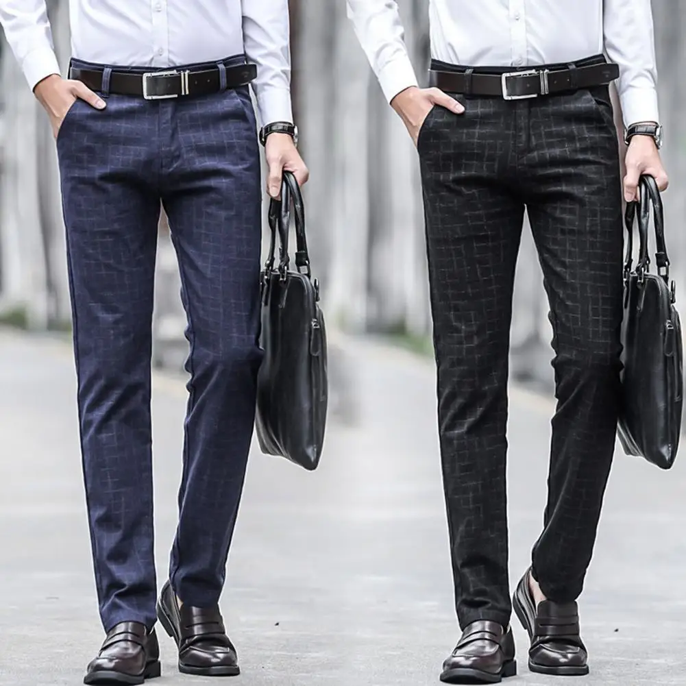 Pantalones de Traje a cuadros para hombre, pantalón largo Formal, para oficina, Otoño e Invierno