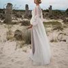 Ordifree 2022 Summer Women Long Tulle Dress Long Sleeve Embroidery White Maxi Tunic Beach Dress ► Photo 2/3