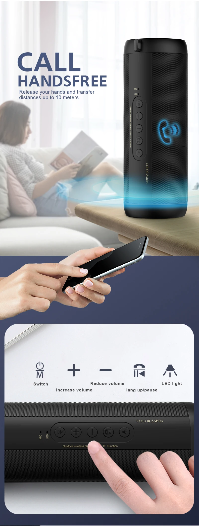 Bluetooth музыкальный бас-динамик водонепроницаемый портативный открытый светодиодный беспроводной Колонка громкий динамик Поддержка TF карта fm-радио Aux EX86