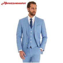 Abruzzomaster Новое поступление светло-голубой пиджачный костюм и свадебный смокинг мужской костюм новейший пиджак брюки Дизайнерский Костюм(куртка+ брюки+ жилет