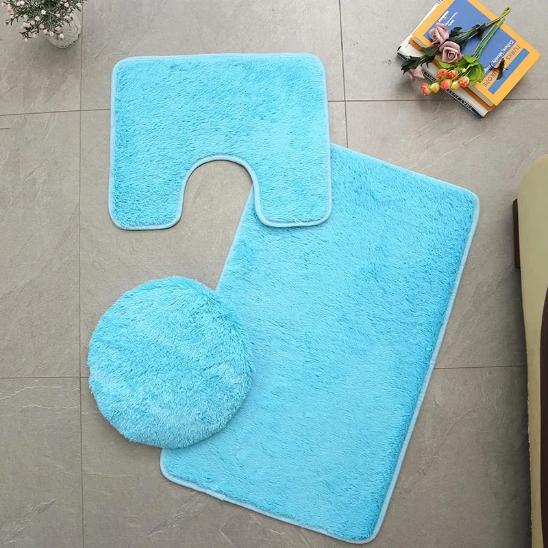 Anti slip Bath Toilet Mats Set Coral Fleece Absorbent Bathroom Carpet