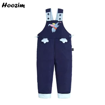 

Winter Thick Warm Suspender Pants For Girls 2-4 Years Fashion Cartoon Elephant Trousers Kids Dark Blue Cargo Pants For Boys New