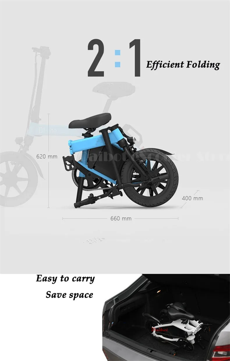 Sale Daibot Portable Electric Bike 14 Inch Two Wheel Electric Scooter Three Cycling Mode 300W 48V Folding Electric Bicycle For Adult 20