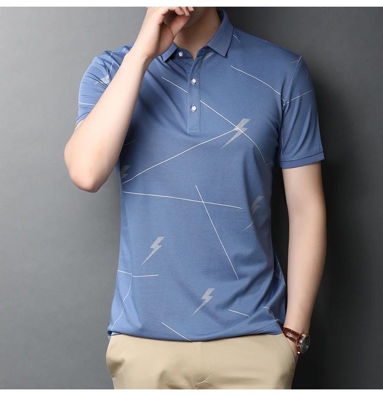 2020 summer men's Jacquard lightning pattern short sleeve polo shirt young and middle-aged Polo business casual half sleeve top