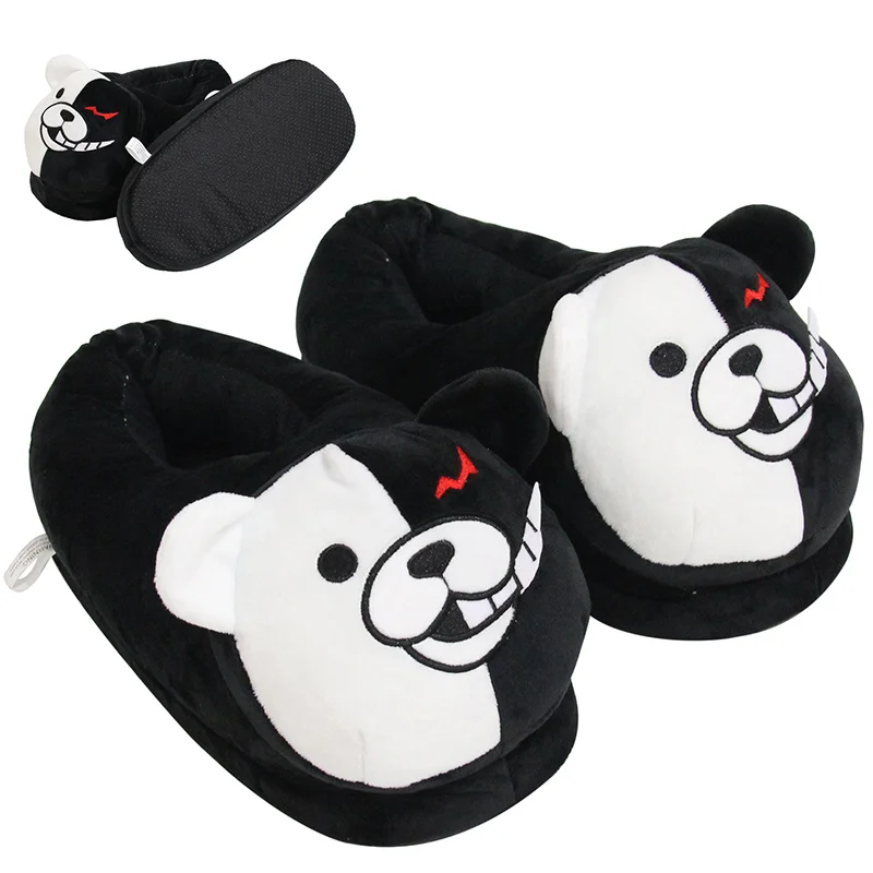 Danganronpa Monokuma Plush Slippers Black White Bear Unisex Adults Kids Children Stuffed Animal Home Bedroom Indoor Shoes Gifts free shipping 10m moon cartoon kites for adults new camel soft giant 3d animal zebra kite inflatable kite windsock inflatable