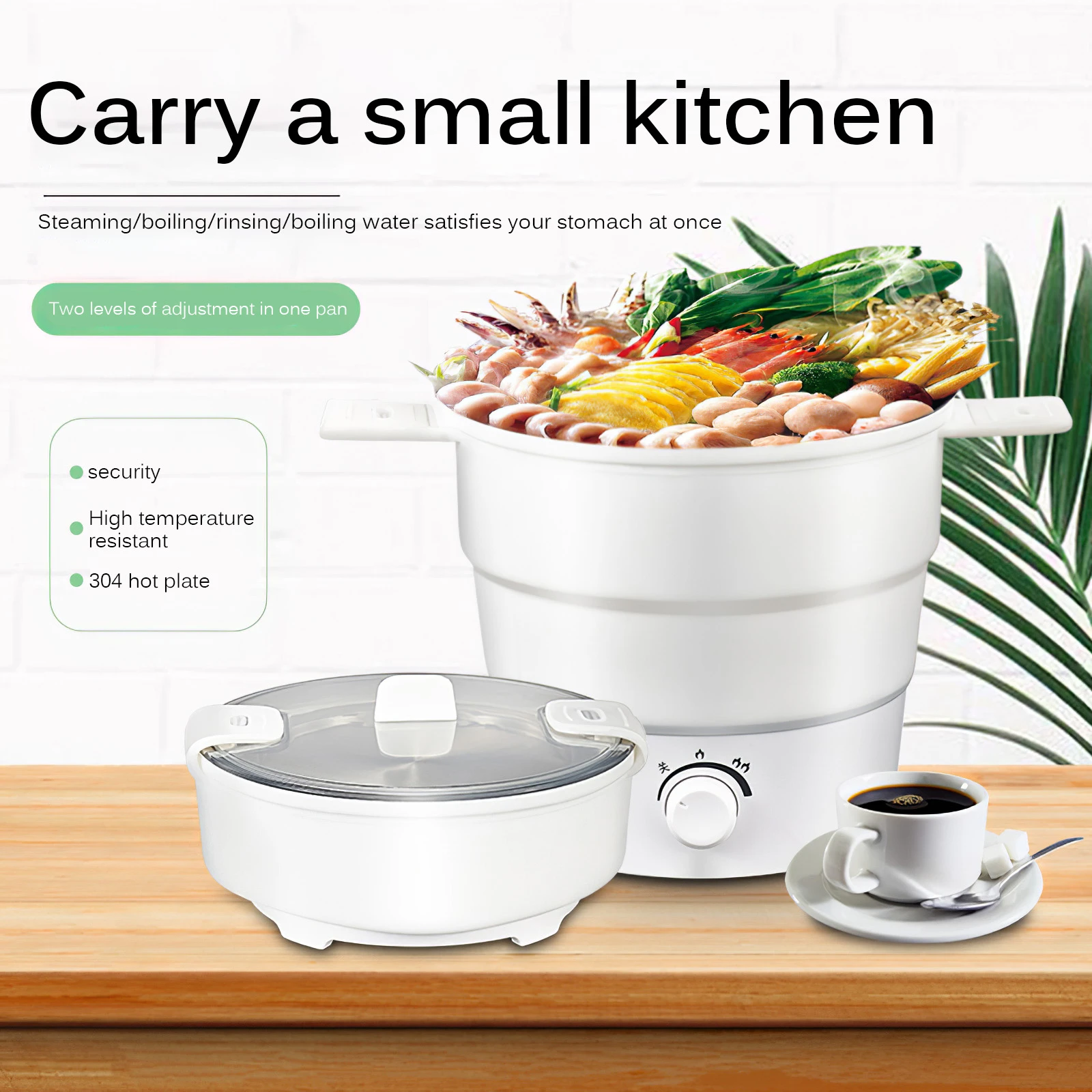 Food Electric Container Portable Heated Lunch Box Cooker Folding Kettle Pot