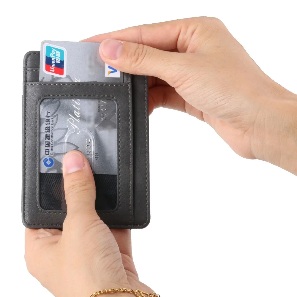 Тонкий ID Держатель карты сумка RFID Блокировка для мужчин и женщин pu кожаный кошелек для карт пакет денег черный кошелек для кредитных карт