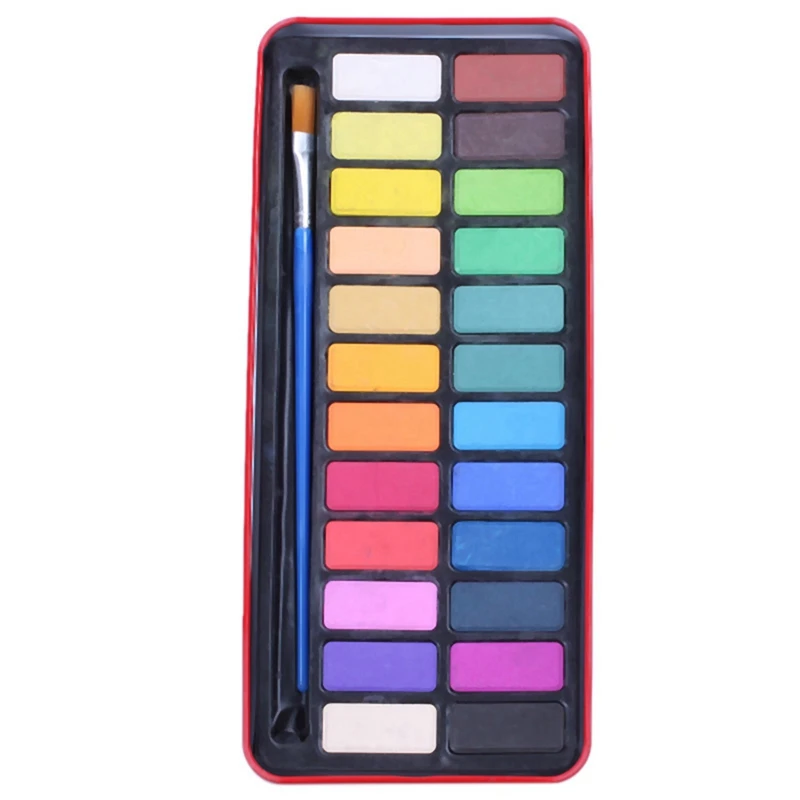 24 цвета, твердые акварельные пигменты, набор для планшета с кистью для краски и металлической коробкой и мягкой кистью, ручка для хранения воды, краска для воды