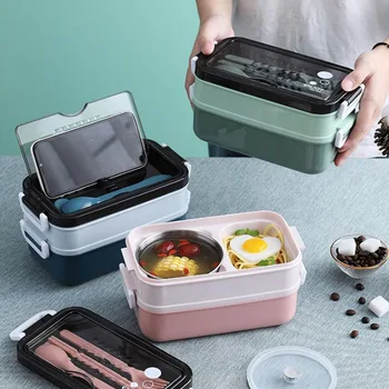 

Double-layer 304 stainless steel lunch box Multi-layer water-filled insulated lunch box with soup bowl Tableware Lunch box