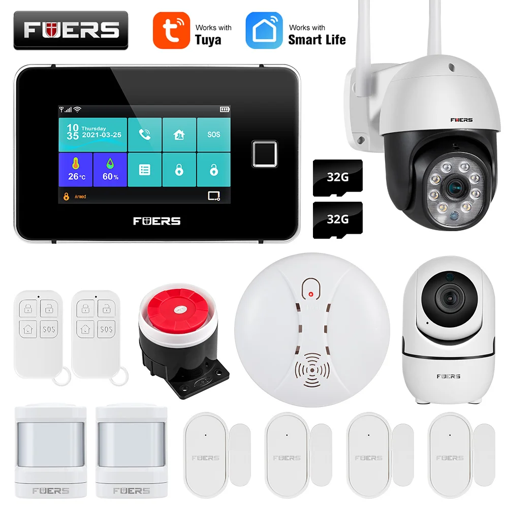 ring keypad motion sensor FUERS Tuya WiFi GSM Smart Home Security Alarm System Kit Wireless 433MHz Control Siren IP Camera IPR Motion Door Window Smoke alarm lamp Alarms & Sensors