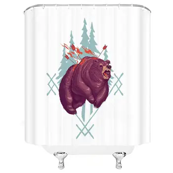 

Animal Shower Curtain Set Bear Arrow Forest Abstraction Polyester Bathroom Decoration 70×70 Inch with Hook Hole