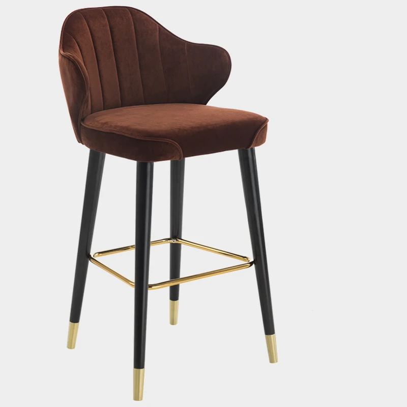 Барный стул роскошный барный стул из массива дерева американский кантри высокий стул скандинавский барный стул Модный Современный итальянский бархатный высокий стул - Цвет: A Brown 75CM