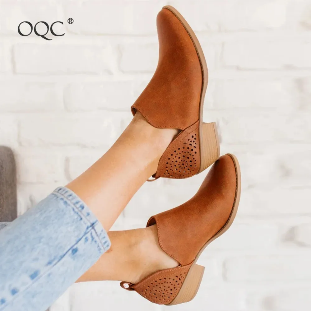 

New Retro Laser Engraved Flower Pattern Women's Ankle Boots Fashion Wild Style Round Toe Block Heeled Laser-Cut Chelsea Boot D25