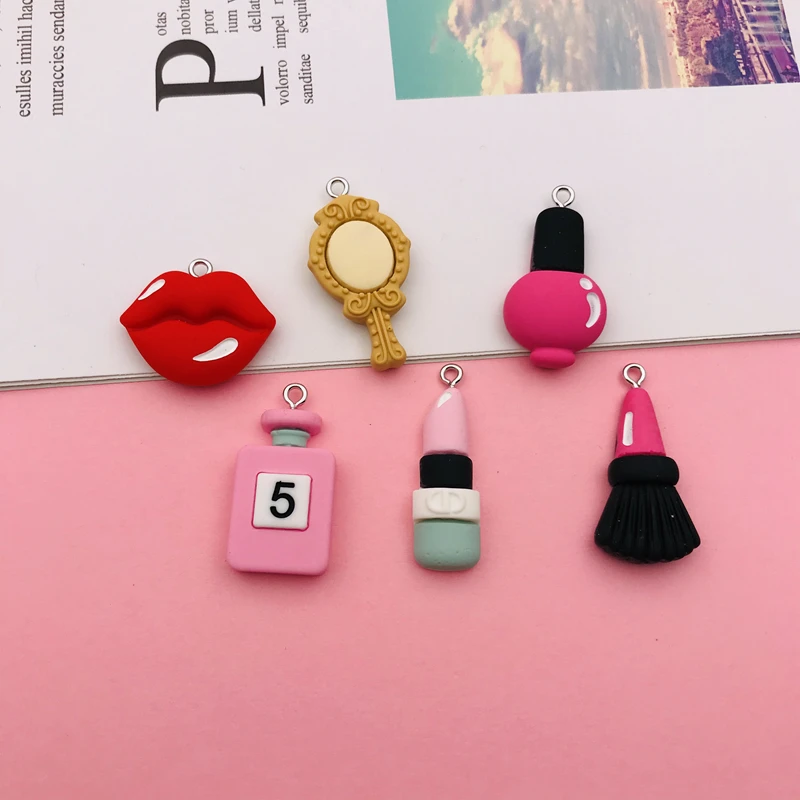 10pcs Kawaii Hot Selling Miniature Make Up Charm Lip Pendant for Earring Keychain Jewelry Accessory DIY Making | Украшения и