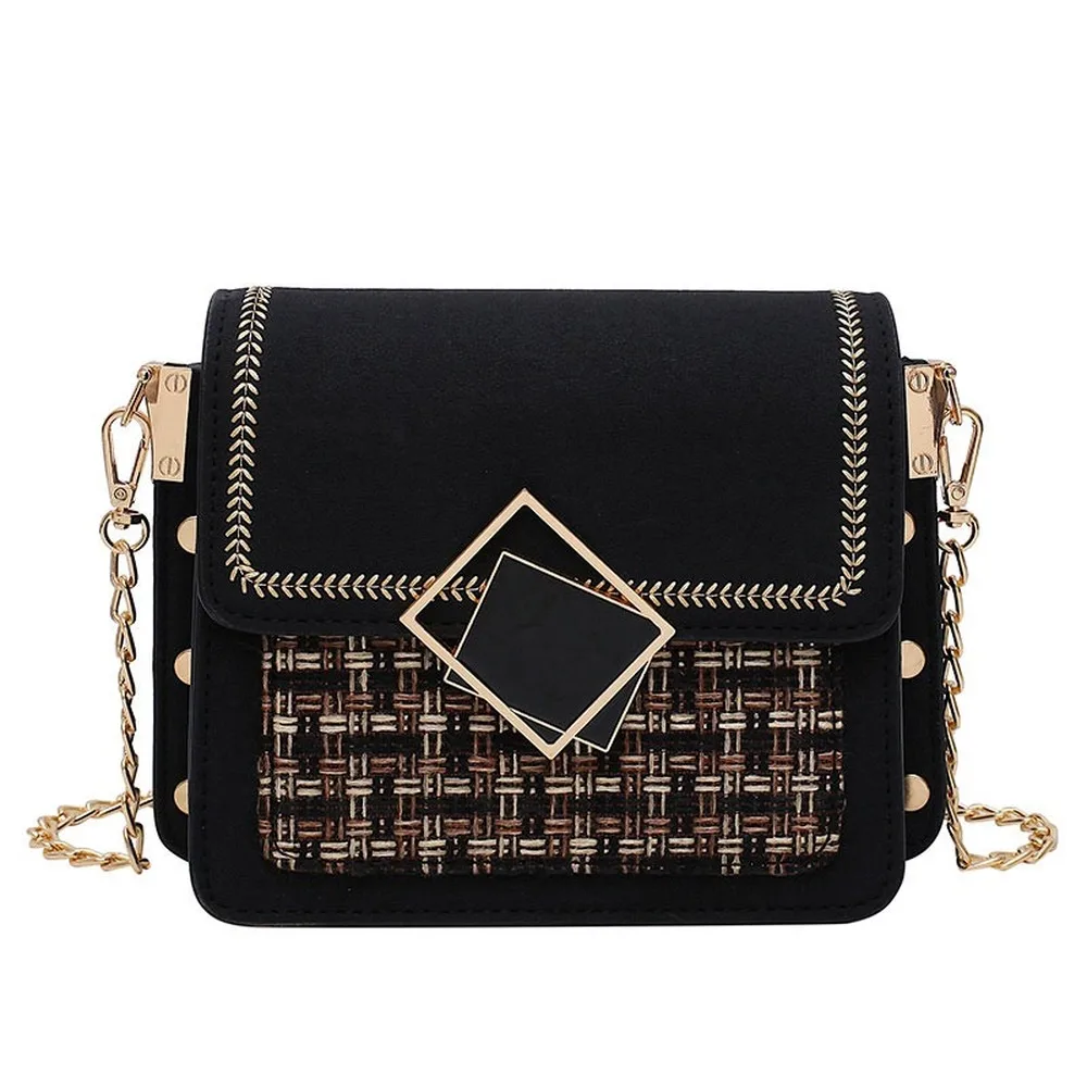 

Scrub Leather Weave Crossbody Bag for Women Quality Chain Female Shoulder Bag Small Casual Flap Bag Rivets Ladies' Messenger Bag