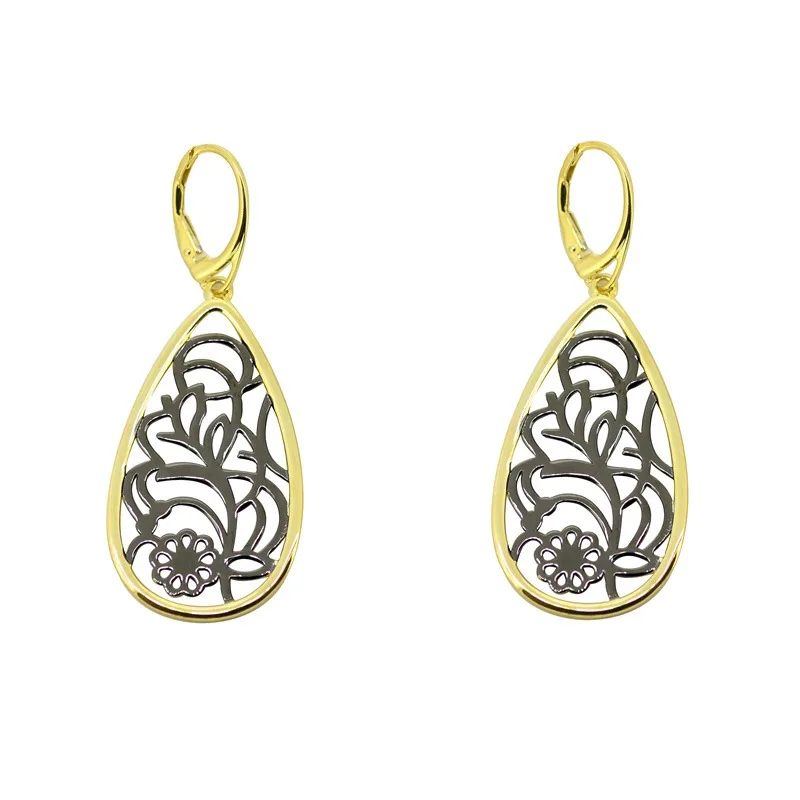 

LK New 925 Sterling Silver Earrings Hollow Lace Pattern Drop Shape Jewelry Retro Elegant Earrings