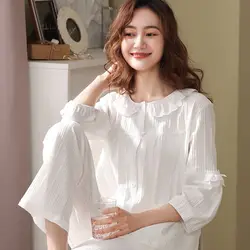 Women 100% Cotton Pajamas Set Sleepwear 2 Pcs Pyjama Suit Lady Home Clothes High Quality Cotton Fine Cotton Fabric