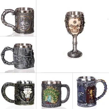 

Halloween Skull Mug Resin Stainless Steel Beer Mug 3D Coffee Water Cup Creative Viking Tea Mug Party Bar Decoration