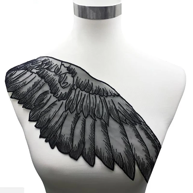 

Fashion Embroidered Applique Angel Wings and Three-dimensional Flower Mesh Neckline Applique Polyester Fabric Sewing Supplies