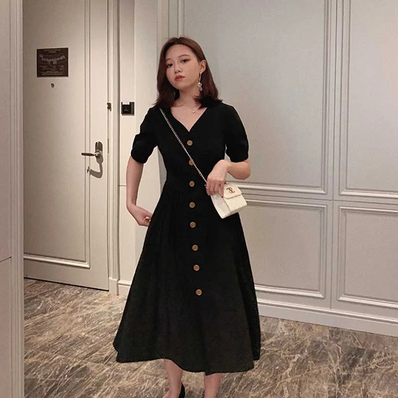French Ladies One-Piece Dress 2020 Summer Vintage Plus Size Casual Office Dress Women Korean Elegant Holiday Party Dresses 2020