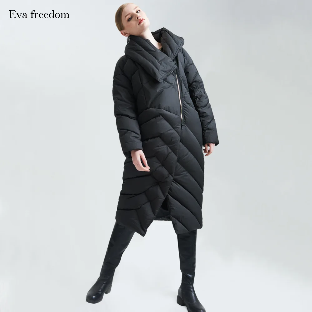 black Женское модное пальто женское до колена асимметричное пуховое 929 - Цвет: black