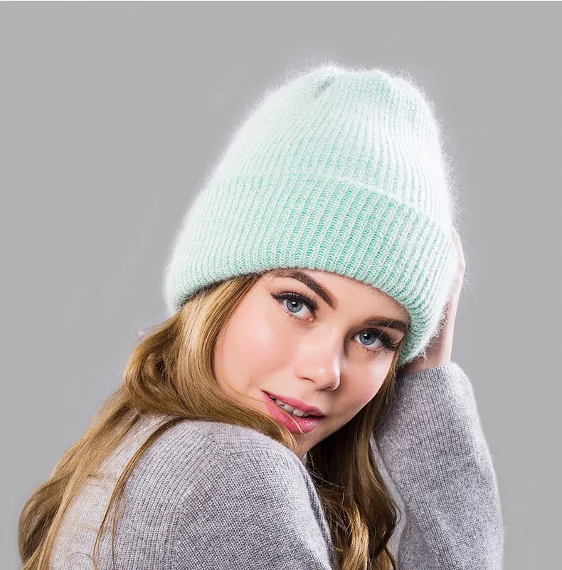 Gorros Mujer invierno, зимние шапки для женщин, модные повседневные теплые шапки, Ангорский кролик, вязаная шапка, женская маленькая шапка-ведро