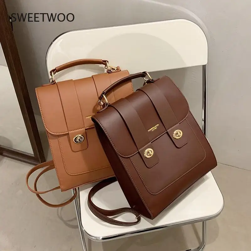 New Vintage Brand Woman Backpack High Quality PU Leather School Bags For Teenage Girls Fashion Soft Ladies Double Shoulder Bags