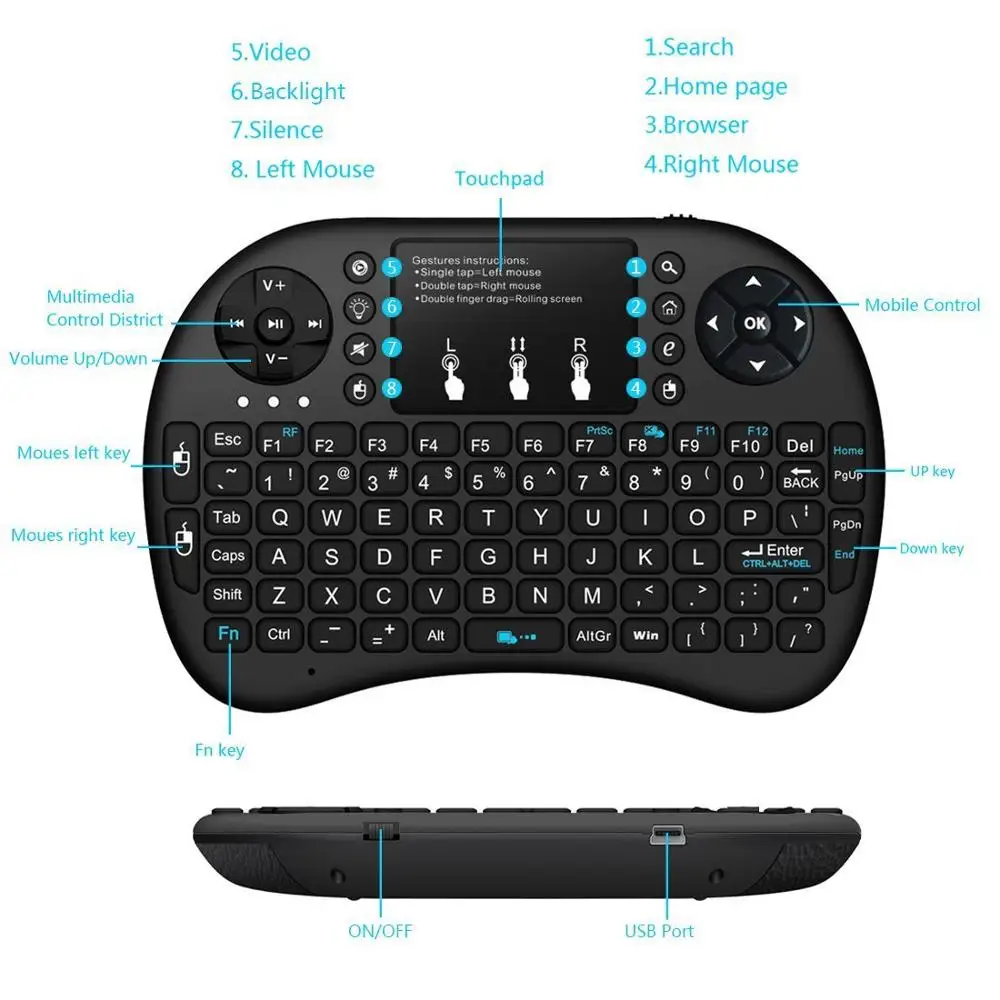 I8 + с подсветкой испанская английская версия 2 4 GHz Беспроводная клавиатура Air Mouse