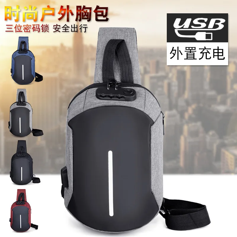 

New Style Anti-Theft Password Lock Design USB Rechargeable Men Chest Bag Computer Bag Casual Travel