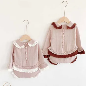

Autumn Knit Romper Baby Newborn Doll Collar Flare Sleeve Knitted Wool Jumpsuit Winter Clothes Princess Baby Girl Clothes