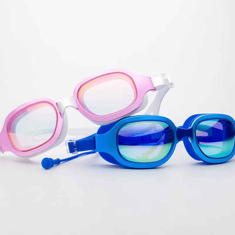

Adult Goggles Colorful Electroplated Silica Gel Anti-fog Split Type Large Frame Swimming Goggles with Earplug Beach Outdoor Swim