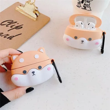

2020 for AirPods Pro Cartoon Earphone Case for Apple Airpods 1 2 Cute Accessories Protect Cover with Keychain 3D Shiba Inu Dog