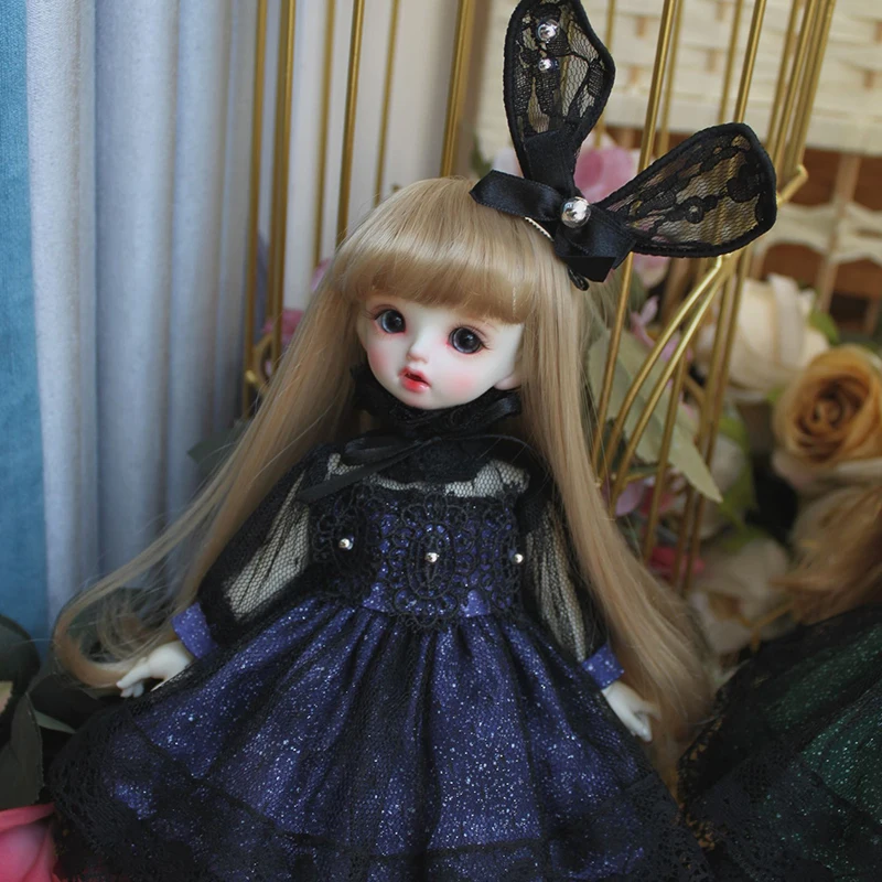 BJD платье, Одежда для куклы, блестящее кружевное платье для 1/6 1/4 1/3, BJD Blyth, платье для куклы, аксессуары для куклы, 2 цвета, платье+ украшение для волос