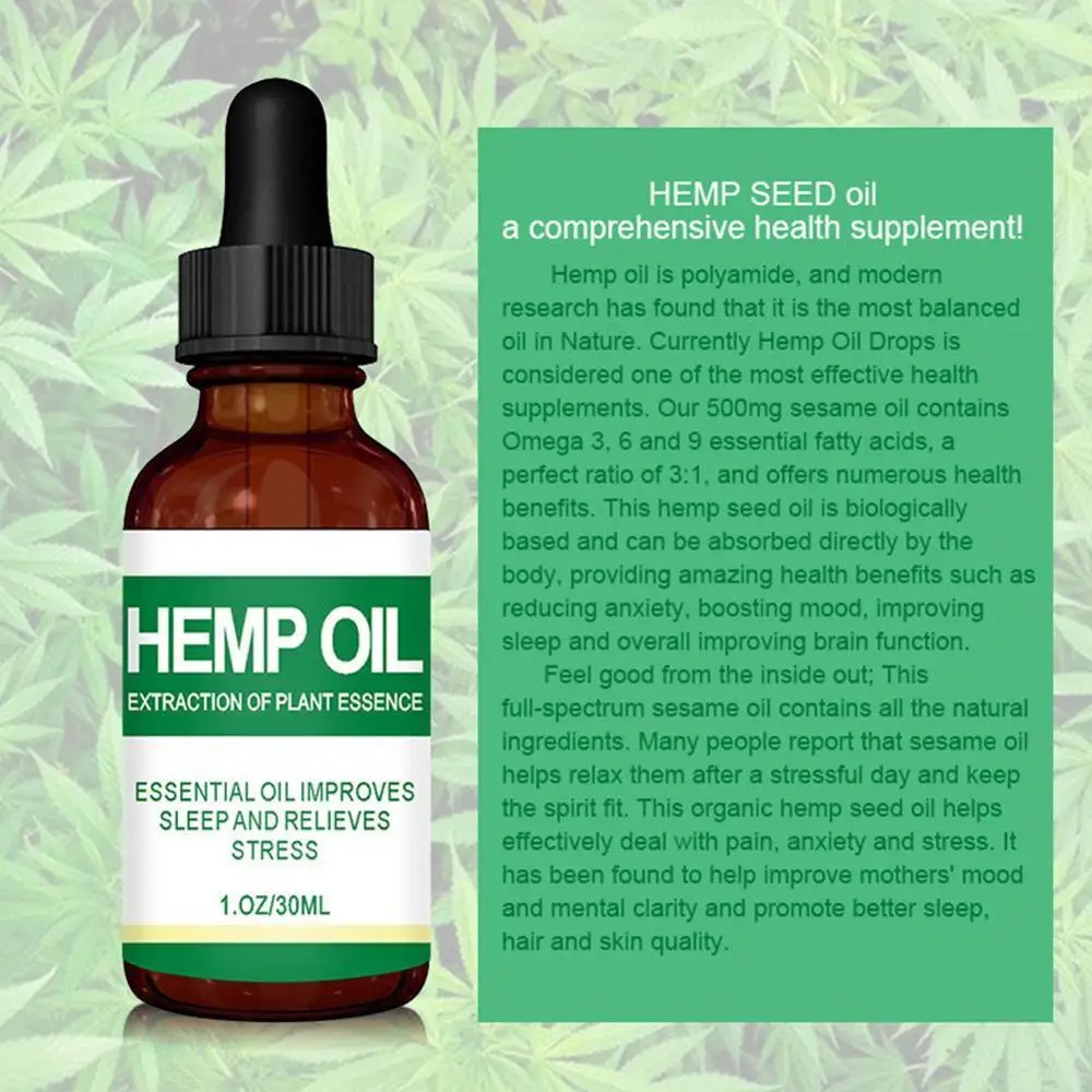 Hemp Oil Relieve Muscle Soreness Pain Stress Natural Herbal CBD Moisturizing Massage Essential Oil help Sleep Cannabidiol Oil