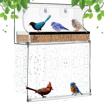

Finch Cardinal Drain Holes Waterproof Seeds Tray Window Bird Feeder Transparent Outdoor Garden Large With Suction Cup Acrylic
