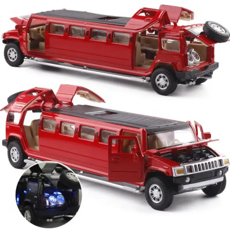 Высокая имитация 1:32 Сплав hummer limousine Металл литой автомобиль модель оттягивающийся мигающая детская музыкальная игрушка транспортные средства