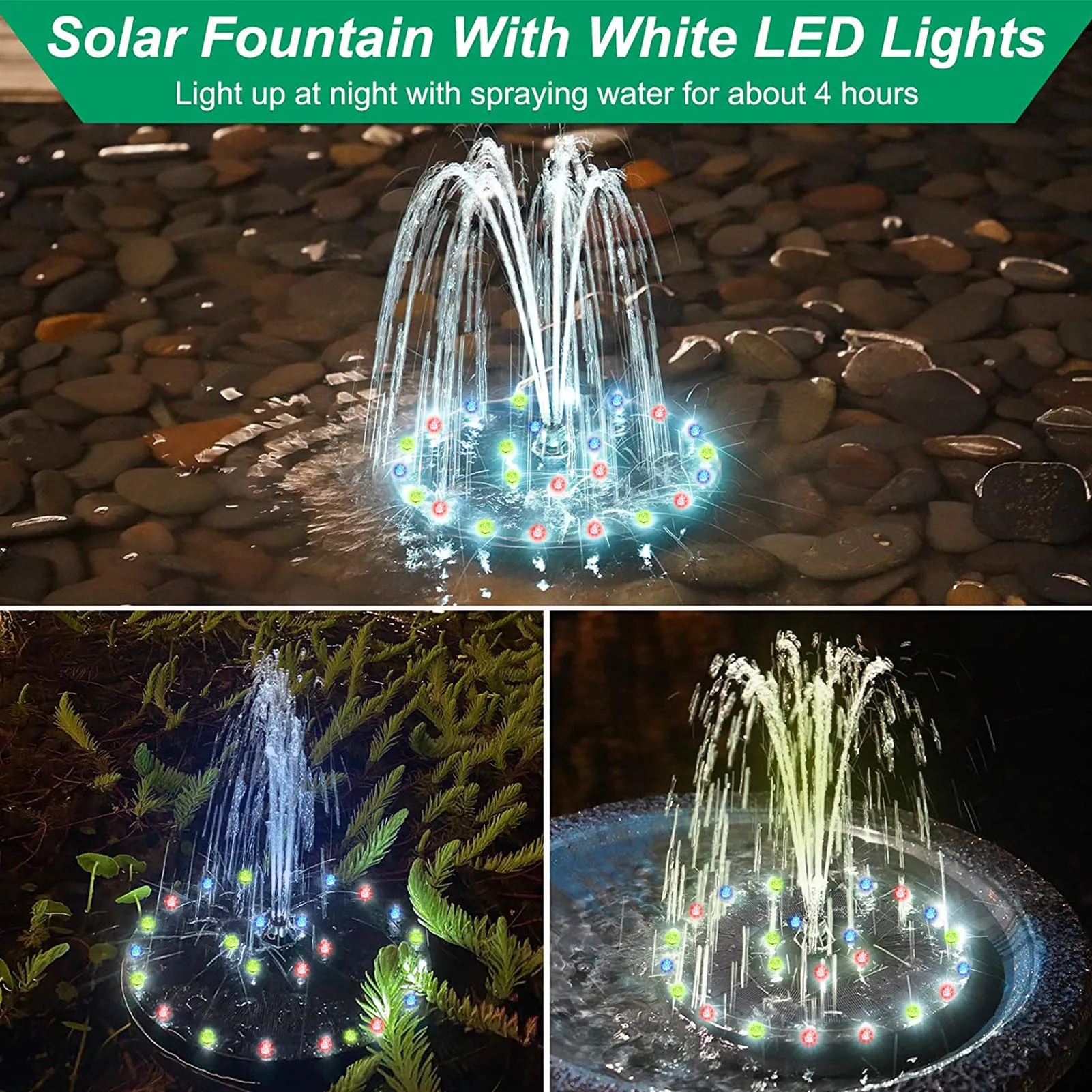 luzes de cor fonte solar flutuante fontes solares bomba de água bateria com tipos de água piscina lagoa decoração