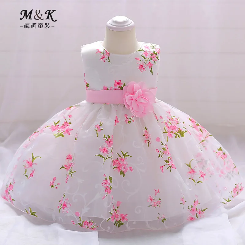 

Baby Wash Formal Dress Infant Baptism a Year of Age BABY'S FIRST Month Wine Skirt Europe And America Girls Printed Wedding