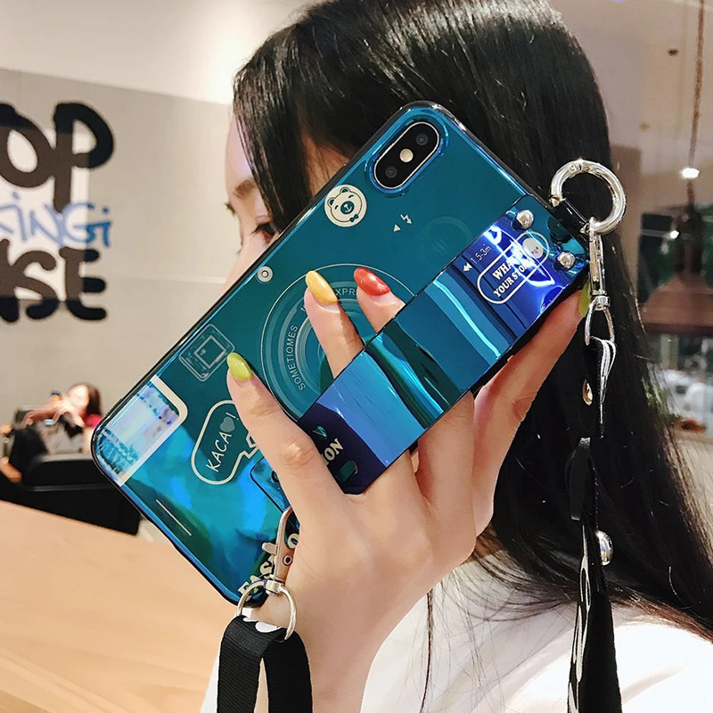 Blu-ray Camera Wristband Phone Case For iPhone 11 pro XR XS X Case Silicone Cover For iPhone 11 Pro Max 7 8 6s Plus Holder Cases (9)
