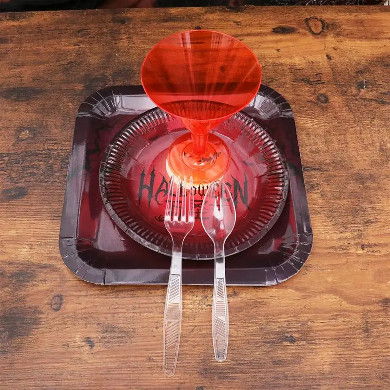 38 шт. бумажные тарелки на тему Хэллоуина, одноразовые пластиковые стаканчики для вина, вилки, набор ножей, одноразовые столовые приборы, вечерние принадлежности