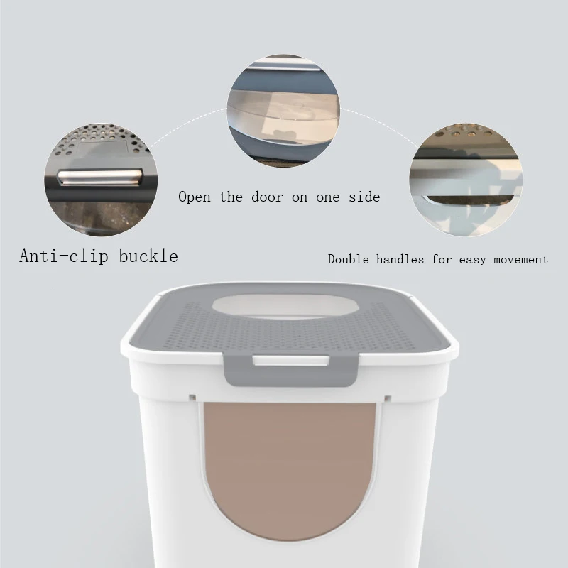 Plastic Cat Toilet Training Kit Litter Box Totally Closed Design Top Entry Cat Sandbox Tray Toilet Bedding Training