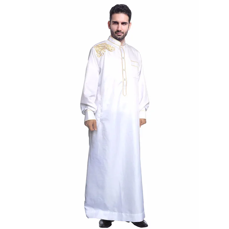 Мусульманская традиционная одежда размера плюс, длинное платье для мужчин, мусульманская Джабба ТОБ, Ближний Восток, арабские костюмы с вышивкой, кафтан абайя - Цвет: White thobe