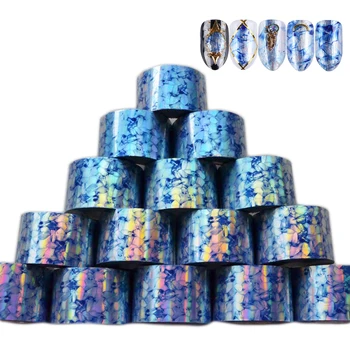 

1Roll Blue White Flowers Nail Foils Laser Nail Transfer Stickers Decals Manicure 4cm*120m Starry Sky Shell Nail Art Decorations