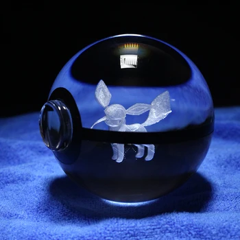 

Hot Sale Crysal Pokemon Ball Glaceon 3D Laser Engraving Pocket Ball Birthday Christmas Gifts for Kids